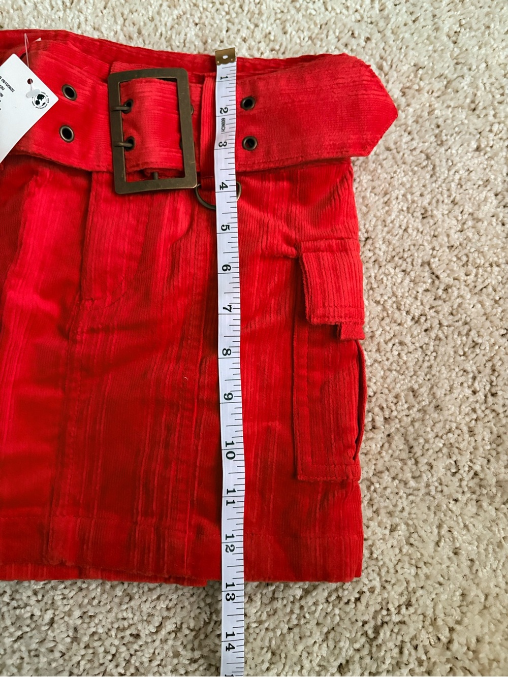 NEW UO Joan Corduroy Y2K Cargo Belted Mini Skirt Red XS - Picture 14 of 14